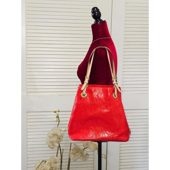 Michael Kors Women's Red Leather Jet Set Mirror Metallic Patent Tote Large 1794 - Picture 16 of 16